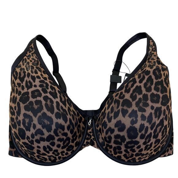 Curvy Couture NWT 40H Sheer Mesh Plunge T-Shirt Bra in Designer Leopard Print - Picture 6 of 16